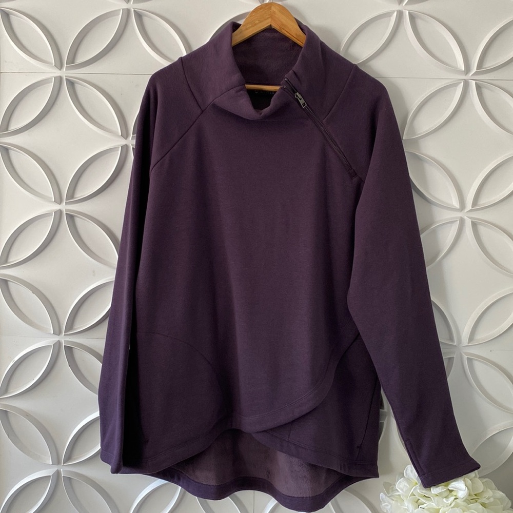 Athleta Cozy Karma Asym Purple Pullover Fleece Lined,Thumb Holes Size XL